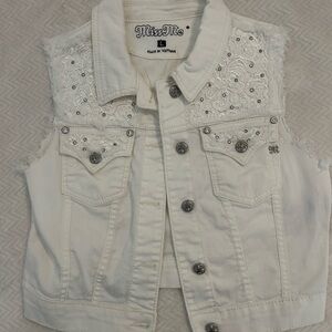 Miss Me Ivory Denim Vest with Lace Accents